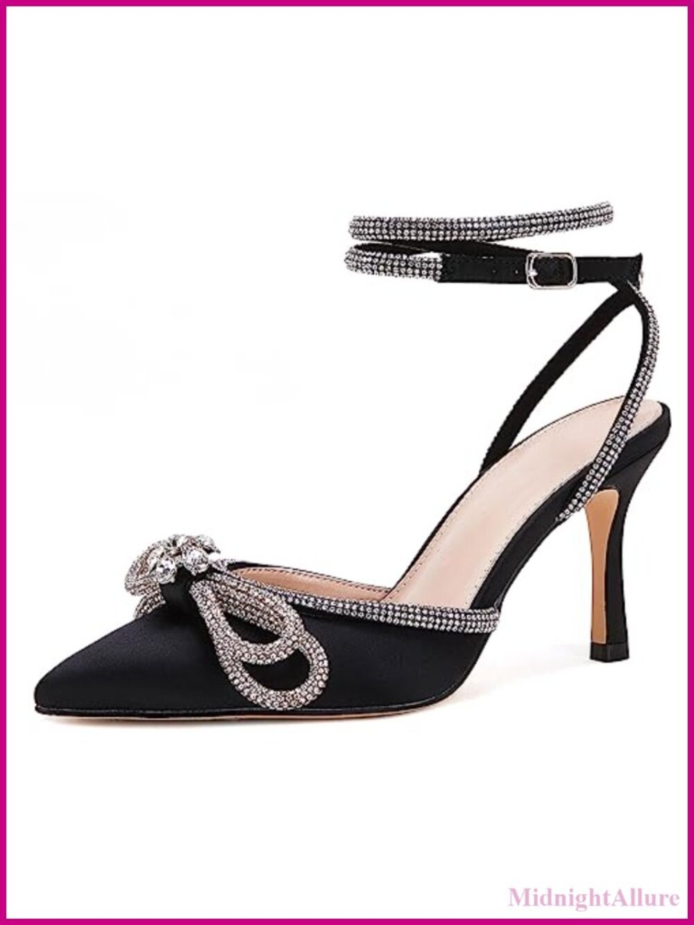 Women's Double Bow Pointed Toe Ankle Strap Satin Stiletto Heeled Sandals